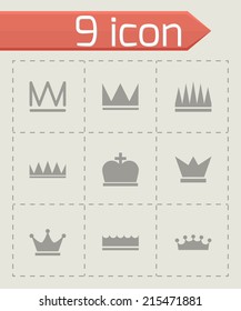 Vector black crown  icons set on grey background