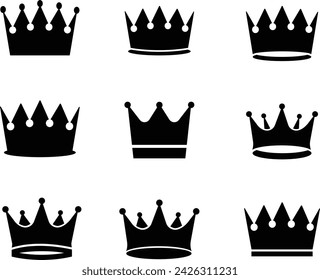 vector black crown icons set on white