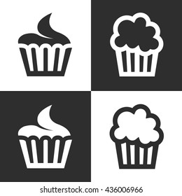 Vector black cupcake icons set on white background