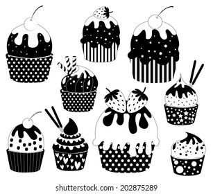 Vector Black Cupcakes Icons