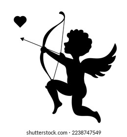 Vector of black Cupid Silhouette, isolated on white background 