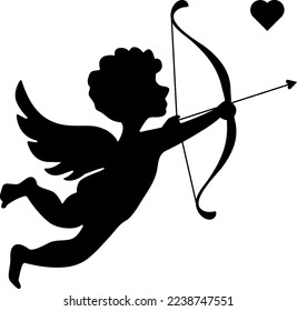 Vector of black Cupid Silhouette, isolated on white background 