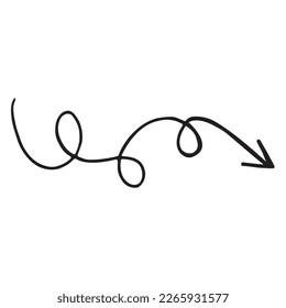 Estilo de doodle de flecha de color negro vectorial aislado en fondo blanco. Ilustración dibujada a mano derecha del puntero