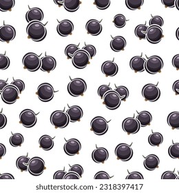 Vector Black Currants seamless pattern, repeat background with simple cut out illustrations of ripe blackcurrants for wrapping paper, collection of flat lay raw black currant berries for home interior