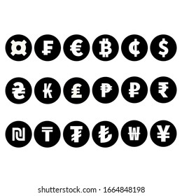 Vector black currency symbols set