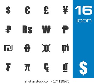 Vector black currency symbols set on white background