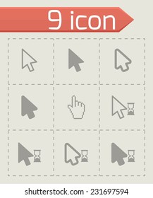 Vector black cursor icon set on grey background