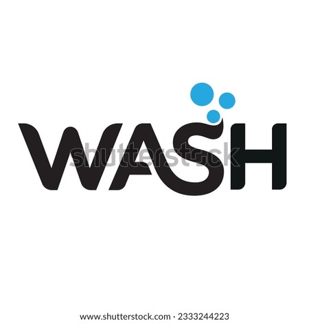 Vector black custom lettering logo of the word Wash with light blue bubbles