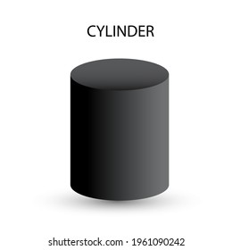Vektorschwarzer Zylinder mit Farbverläufen und Schatten für Spiel, Symbol, Paket-Design, Logo, Mobile, i, Web, Bildung. 3D-Zylinder auf weißem Hintergrund. Pedestal-Vorlage für Ihr Design. Geometrische Figur