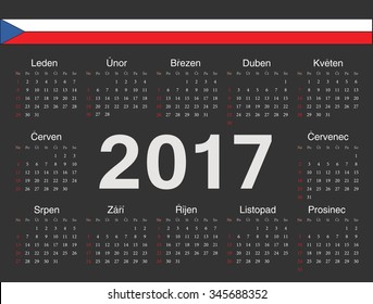 Vector black Czech circle calendar 2017. Week starts from Sunday.