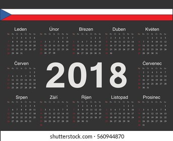 Vector black Czech circle calendar 2018. Week starts from Sunday.