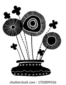 vector black daisies in a pot
