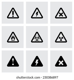 Vector Black Danger Icon Set On Grey Background