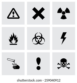 Vector black danger icon set on grey background