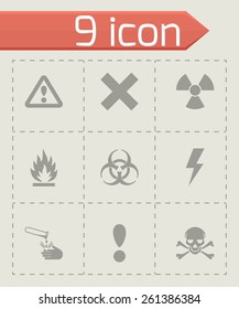 Vector black danger icon set on grey background.