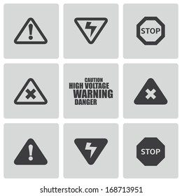 Vector black danger icons set on white background.