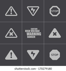 Vector black danger icons set on gray background