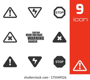 Vector black danger icons set on white background