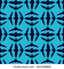 Vector black dark bats blue seamless pattern