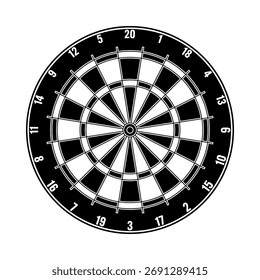 Vector black dartboard with numbers on a white background.