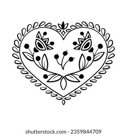 Vector black decorative heart on white background. Creative hand drawn heart for card design or tatoo