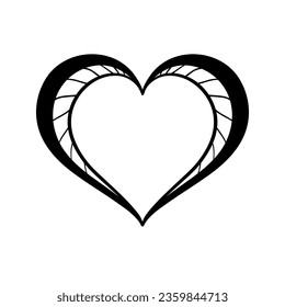 Vector black decorative heart on white background. Creative hand drawn heart for card design or tatoo
