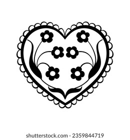 Vector black decorative heart on white background. Creative hand drawn heart for card design or tatoo