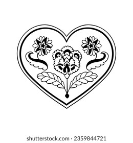 Vector black decorative heart on white background. Creative hand drawn heart for card design or tatoo