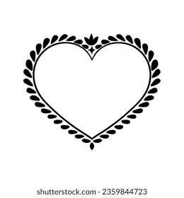 Vector black decorative heart on white background. Creative hand drawn heart for card design or tatoo