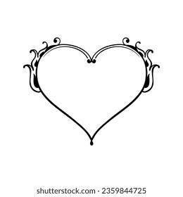 Corazón decorativo vectorial negro sobre fondo blanco. Corazón dibujado a mano creativo para el diseño de cartas o el tatuaje