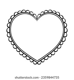 Corazón decorativo vectorial negro sobre fondo blanco. Corazón dibujado a mano creativo para el diseño de cartas o el tatuaje