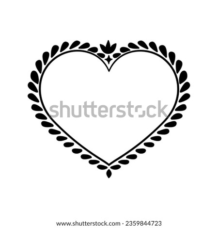 Vector black decorative heart on white background. Creative hand drawn heart for card design or tatoo