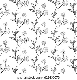 Vector Black Decorative Seamless Backdround Pattern with Drawn Flowers, Herbs, Plants, Branches. Doodle Style Greenery, Lush Foliage, Foliate. Vector Illustration. Pattern Swatch
