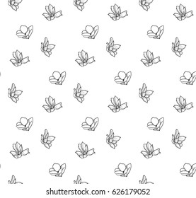 Vector Black Decorative Seamless Backdround Pattern with Drawn Flowers, Blossom, Plants. Doodle Style Greenery, Lush Foliage, Foliate. Vector Illustration. Pattern Swatch