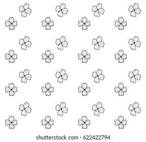 Vector Black Decorative Seamless Background Pattern with Drawn Flowers, Blossom, Plants. Doodle Style Greenery, Lush Foliage, Foliate. Vector Illustration. Pattern Swatch