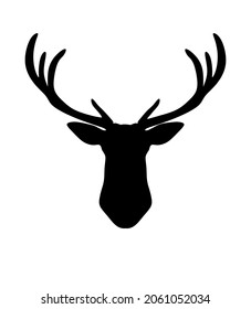 Vector black deer buck stag reindeer head with antlers.Outline silhouette stencil drawing illustration on white background.Vinyl sticker decal.Plotter laser cut.Christmas decor.T shirt print design.