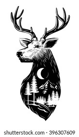 vector black Deer head icon on white background