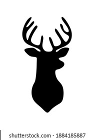 Vector black deer stag reindeer buck head with antlers.Outline silhouette stencil drawing illustration isolated on white background .Sticker.T shirt print. Plotter Cutting. Laser cut. Christmas decor.