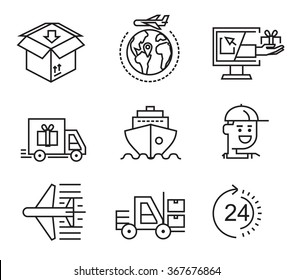 vector black delivery flat icons on white