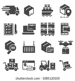 Vector Black Delivery Icons Set On Stock Vector (Royalty Free) 1085120105