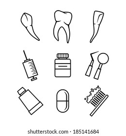 Vector black dental icons set on white background