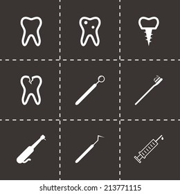 Vector black dental icons set on black background