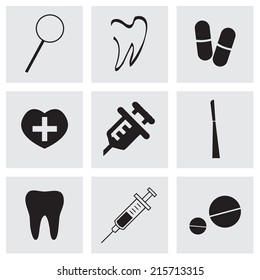 Vector black dental  icons set on grey background