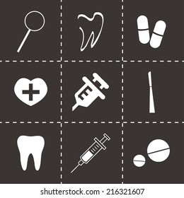 Vector black dental  icons set on black background