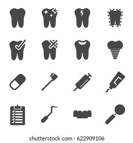 Vector black dental icons set on white background