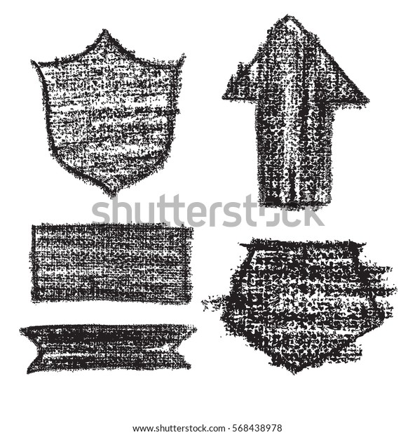 Vector black design\
elements on the chalkboard. Set of hand drawn black coal objects\
for design use. Vector art illustration grunge scratches, dust,\
stains, frames.