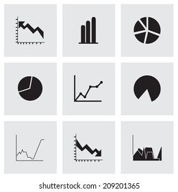 Vector black diagrams icons set on grey background
