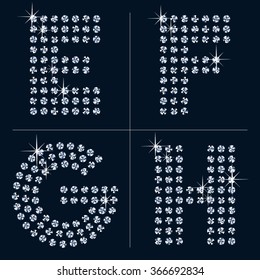 Vector black and diamond alphabet. Letters E F G H