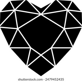 Vector black diamond heart icon on white background