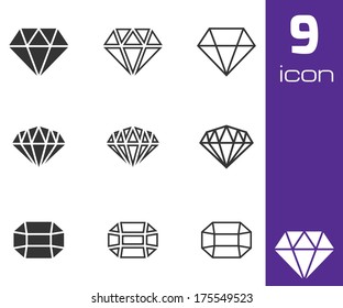 Vector black diamond icons set on white background